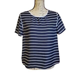 Banana Republic Ladies Size XS Blue White Striped Gathered Neck Blouse